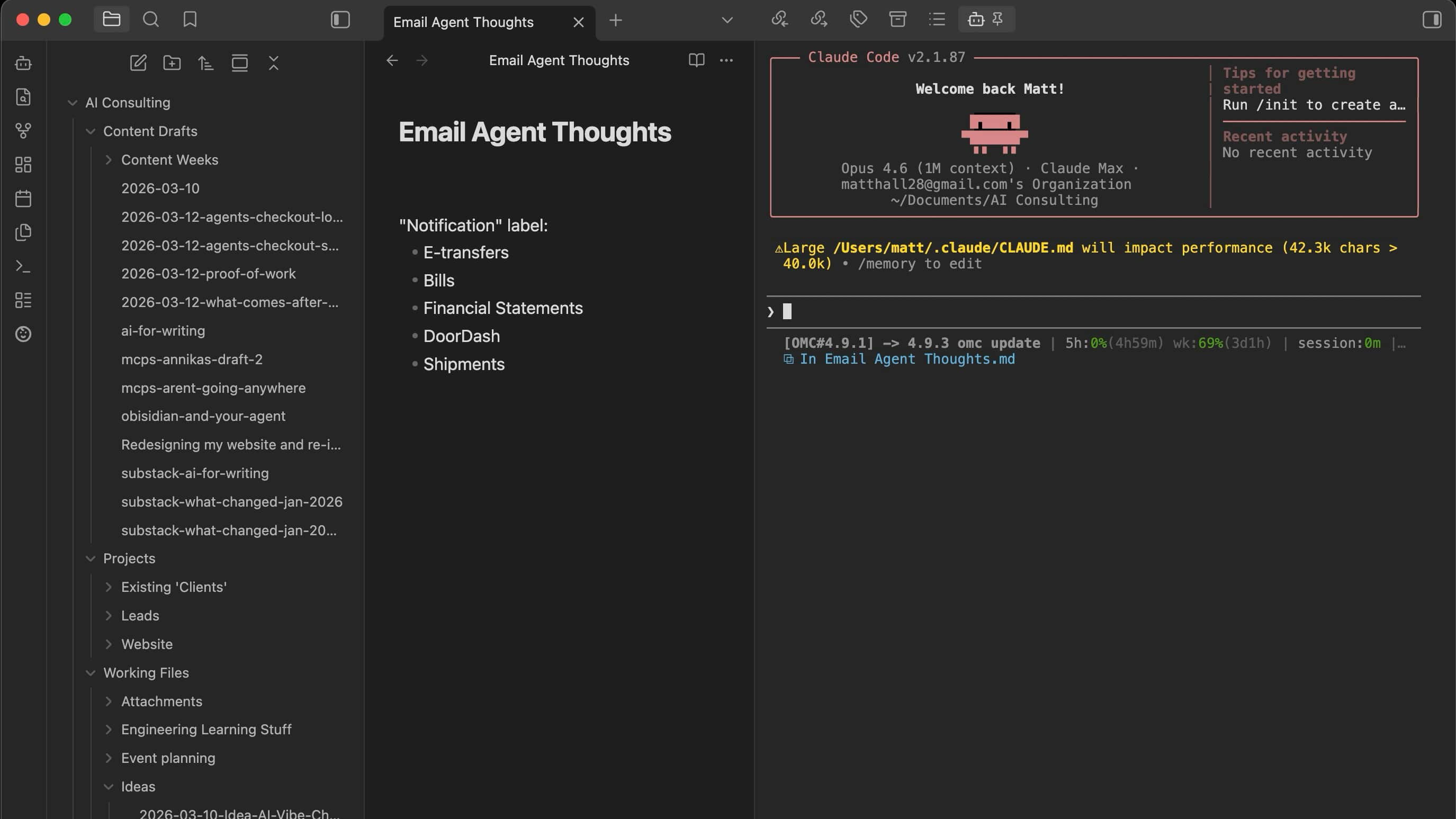 Obsidian Claude Sidebar IDE screenshot
